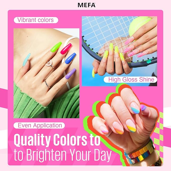 MEFA Neon Gel Nail Polish Set 6 Colors, Summer Neon Green Lime Yellow Pink Navy Blue Purple Orange Bright Vibrant Pride Month Soak Off Nail Art Design Manicure DIY at Home Salon Gifts for Women Girls