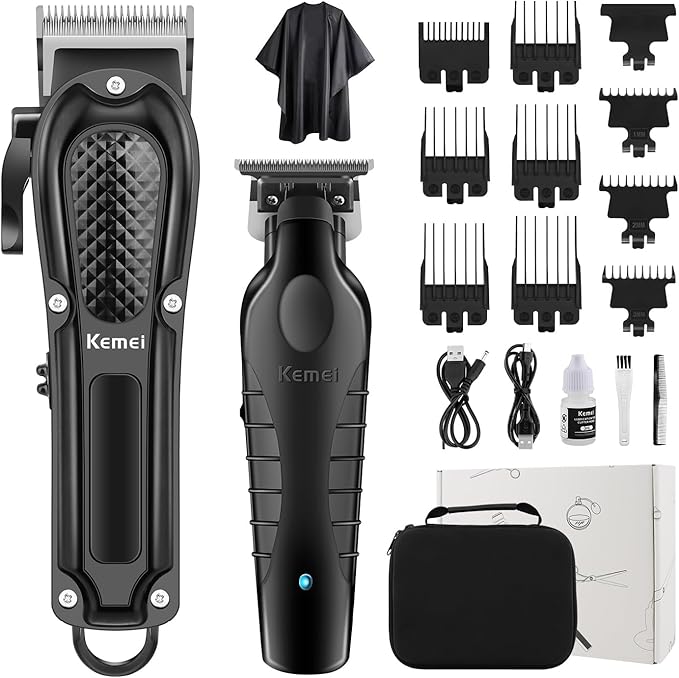 KEMEI Professional Hair Clippers Set for Men, Cordless Rechargeable Barber Clippers & Trimmers Kit, Clippers for Hair Cutting, Gifts for Men