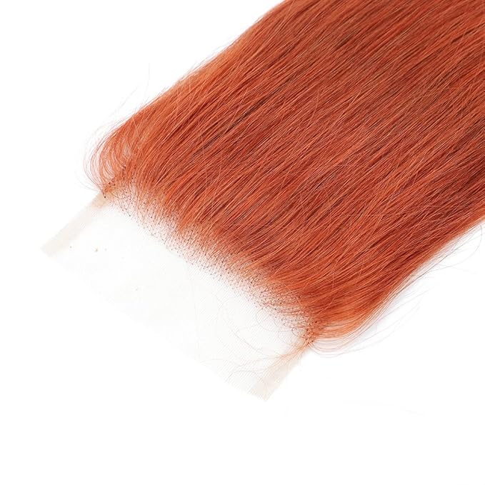 REMY HAIR Burnt Orange Straight Human Hair Bundles with 4×4 Lace Closure Brazilian Remy Unprocessed Virgin Hair Extensions #350 (22 24 26 + C20)