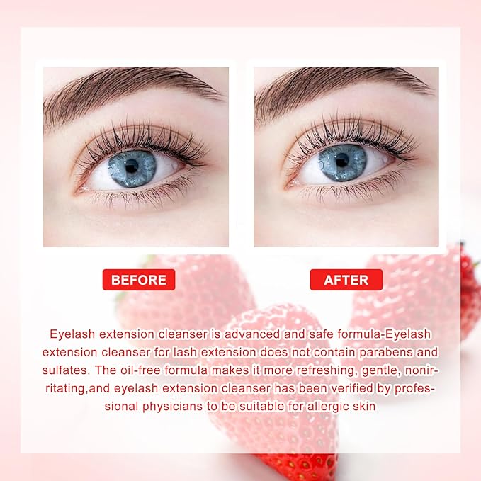 Arison Eyelash Eyelash Extension Shampoo 600ml / Eyelid Foaming Cleanser/Wash for Extensions and Natural Lashes/Paraben & Sulfate Free Safe Makeup & / Professional & Self Use (Strawberry)