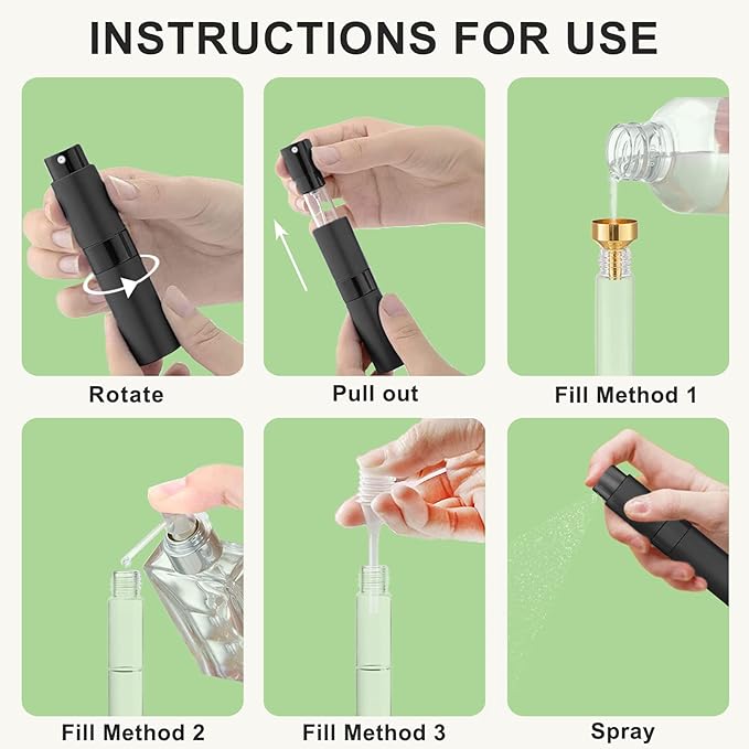 Beieverluck 15 Pieces 8ML Travel Perfume Atomizer Refillable Perfume Bottle Portable Cologne Sprayer for Perfume Women Men, Black