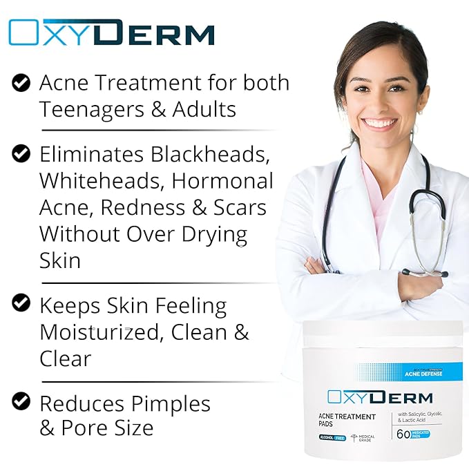 Acne Treatment Pads- Eliminates Pimple, Whitehead, blackhead, & Cystic Breakouts. Clear Clogged Pores, Oily Skin, Blemish, Dark Spots & Improve Skin Texture. 60 count