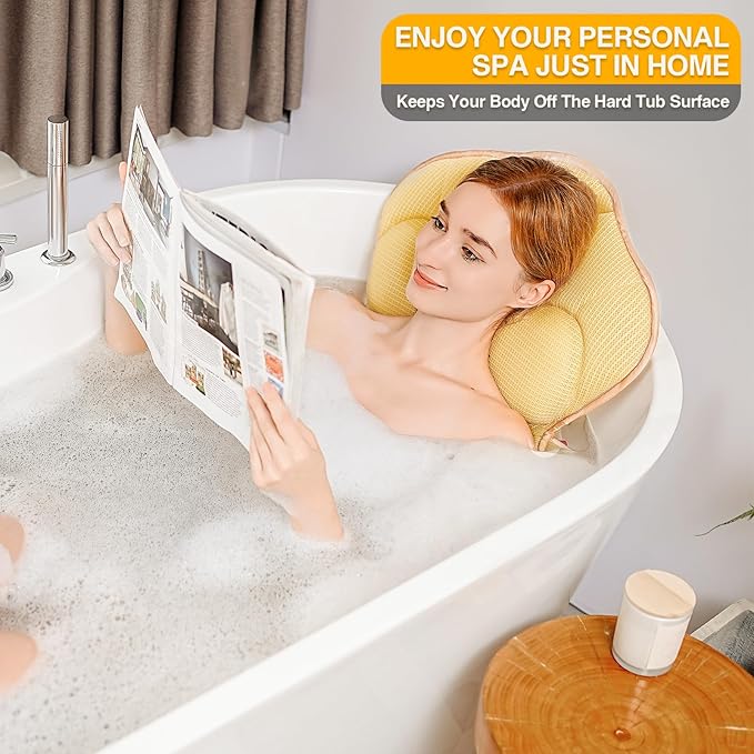 Ergonomic Full Body Bath Pillow for Bathtub, 3.9 inch Thickened Luxury Tub Pillows for Back Support and Headrest Neck, Soft 5D Air Mesh Cushion & Mat, Bathtub Accessories Spa Gifts for Women