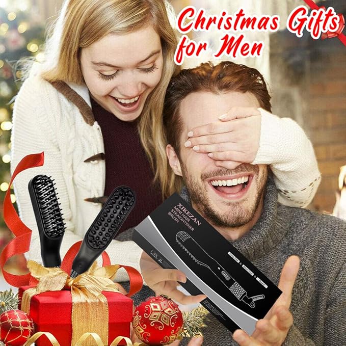 Beard Straightener for Men,Premium Heated Beard Brush w/Anti-Scald Feature,Beard Straightening Comb,Unique Fathers Day Birthday Valentines Gifts for Men Him Dad Boyfriend Christmas Stocking Stuffers