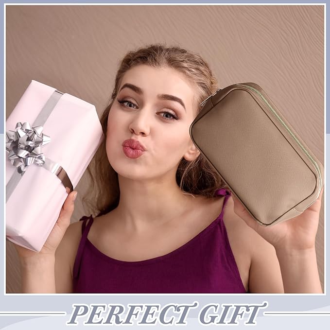 Sweetude 10 Pcs Preppy Makeup Bag Bulk Cosmetic Bag Bridesmaid Gift Wedding Day Bachelorette Party Favor Toiletry Pouch DIY PU Leather Skincare Pouch for Women(Morandi Color)