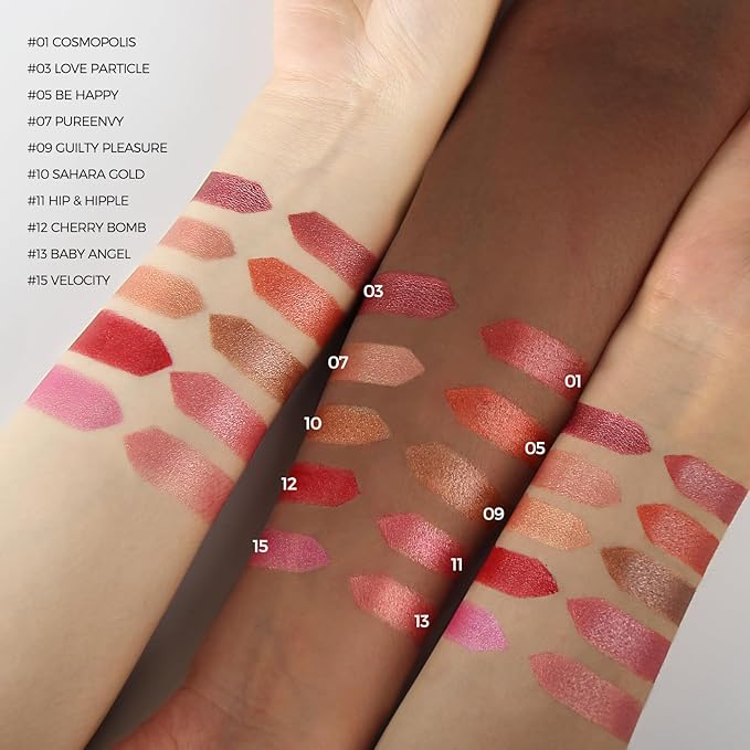 Angicolour 2pcs Glitter Lipstick - Nude & Red, Creamy Moisturizing Formula, Metallic Finish, Vegan & Cruelty-Free, Full-Coverage Lip Color