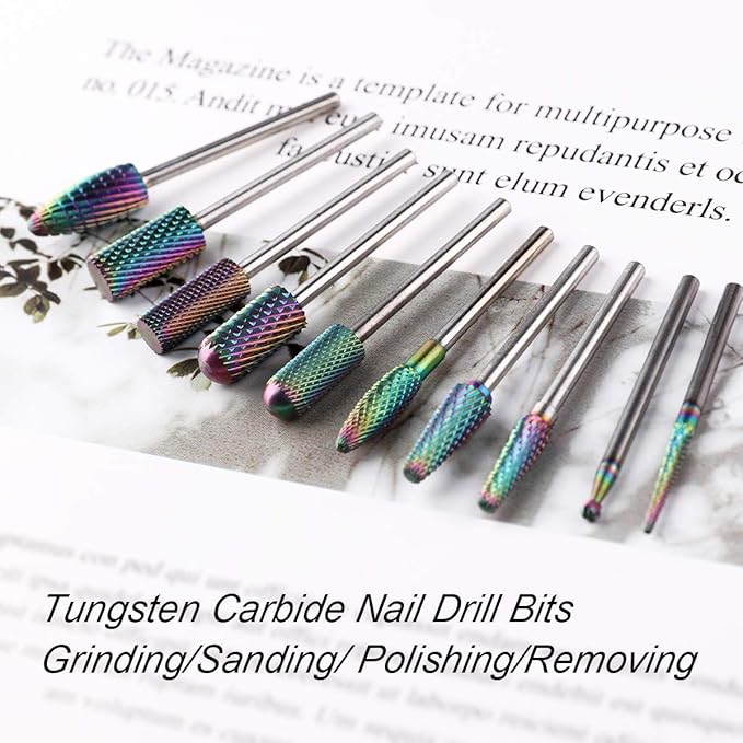 Makartt Nail Drill Bits Sanding Bands for Nail Drill #80#150#240 Grits 300Pcs Nail File Sanding Bands Bundle With 10Pcs Tungsten Carbide Nail Drill Bits