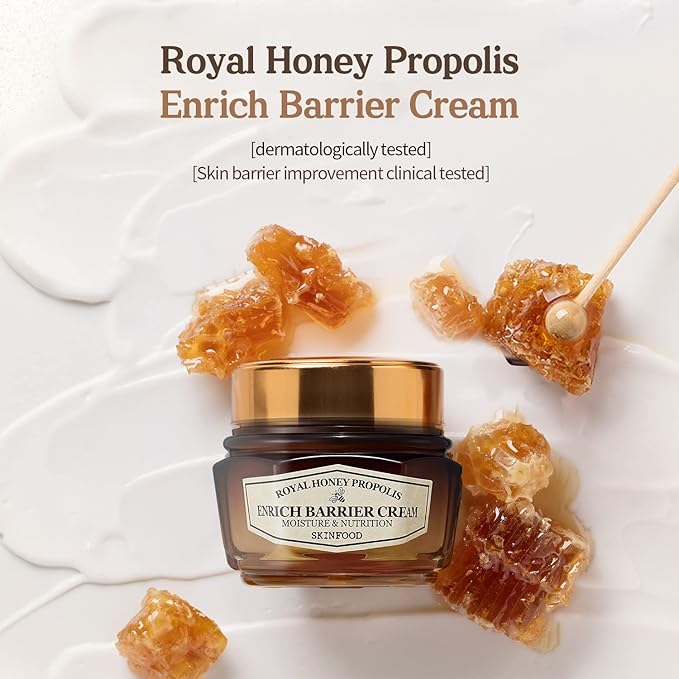 SKINFOOD Royal Honey Propolis Enrich Barrier Cream - 50% Black Bee Propolis & Royal Jelly Extract Face Cream - Propolis Serum for Skin - Royal Essence Facial Cream - 2.13 Fl. Oz (63 mL)