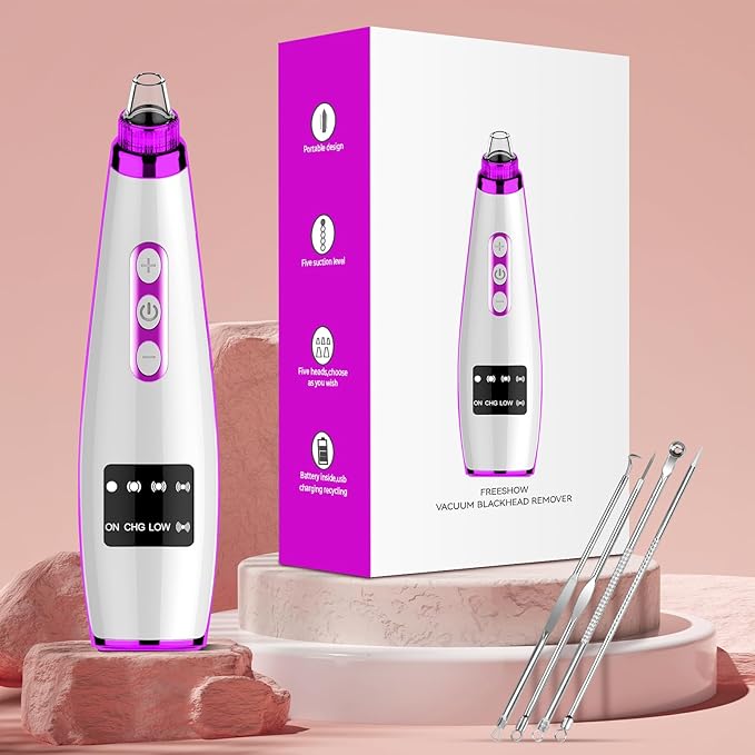 Blackhead Remover Pore Vacuum Upgraded Facial Pore Cleaner Electric Comedone Whitehead Extractor Tool-5 Suction Power,5 Probes,USB Rechargeable Blackhead Vacuum Kit for Women & Men