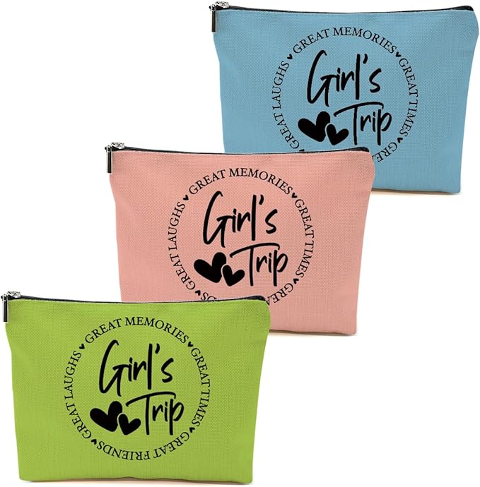 3Pcs Girls Weekend Gifts, 2025 Girls Trip Gifts Favors Travel Gifts Funny Makeup Bag, Weekend Bag Cosmetic Bag, Friendship Gifts for Women Best Friend Bride BFF, Graduation Wedding Gifts Toiletry Bag