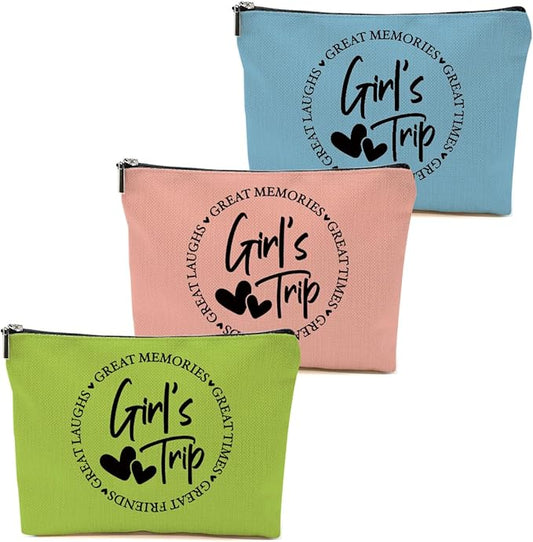 3Pcs Girls Weekend Gifts, 2025 Girls Trip Gifts Favors Travel Gifts Funny Makeup Bag, Weekend Bag Cosmetic Bag, Friendship Gifts for Women Best Friend Bride BFF, Graduation Wedding Gifts Toiletry Bag