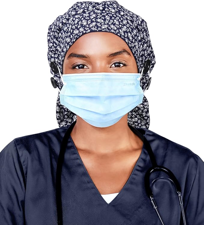 Satin Lined Work Cap with Button for Long Hair Women