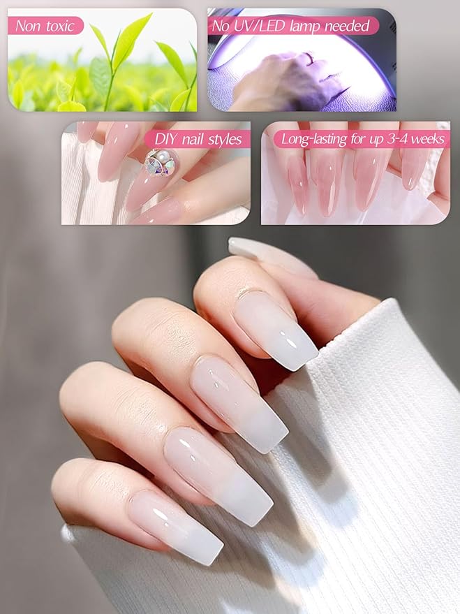 EBANKU Nude Pink Acrylic Powder Set, 6 Colors Jelly Pink, White, Nude - 6 * 10g/0.35oz for Nail Extension, Carving, French Nail