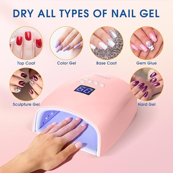 Cordless Nail Lamp, 48W Rechargeable Wireless UV Led Nail Lamp UV Gel Nail Light Nail Dryer with Auto Sensor, Professional Quick Dry Nail Curing Lamp for Salon & Home