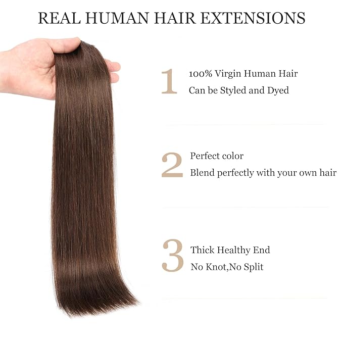 Clip In Human Hair Extensions,120g 8pcs Hair Extensions Double Weft #4 Medium Brown 14Inch Straight Remy Hair