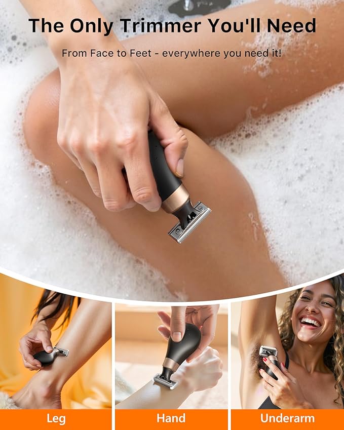 [2025 Upgraded] Body Hair Trimmer for Women [Small But Powerful] Painless Pubic Hair Removal, Waterproof Wet/Dry Bikini Line Shaver, USB-C Charging Electric Razor with Travel Case, Black