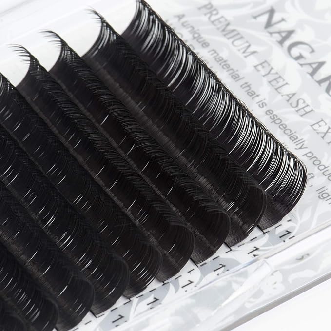 NAGARAKU Eyelash Extensions Individual Lashes 0.15mm B curl 7-15mm Mix Tray Classic Matte Black Natural Faux Mink 16 rows