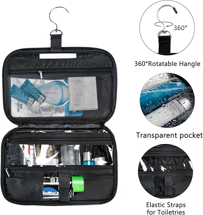 BAGSPRITE Large Hanging Toiletry Bag for Men and Women - Water-Resistant Travel Toiletry Bag - Makeup Cosmetic Bag Travel Organizer for Accessories, Shampoo, Full-size Container