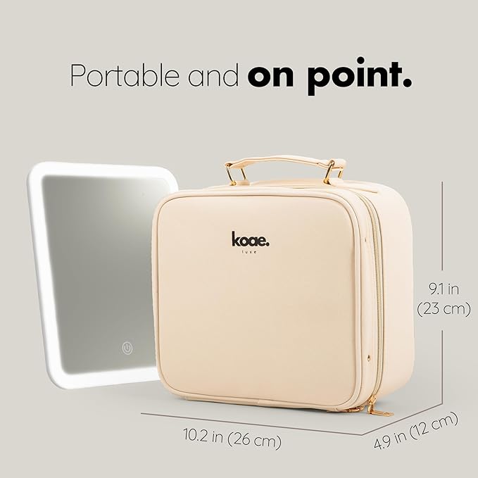 Makeup Bag with LED Mirror - Portable Makeup Case with Lighted Mirror & Adjustable Dividers, Makeup Bag with Light Up Mirror, 3 Color Setting Train Case Cosmetic Bag Organizer