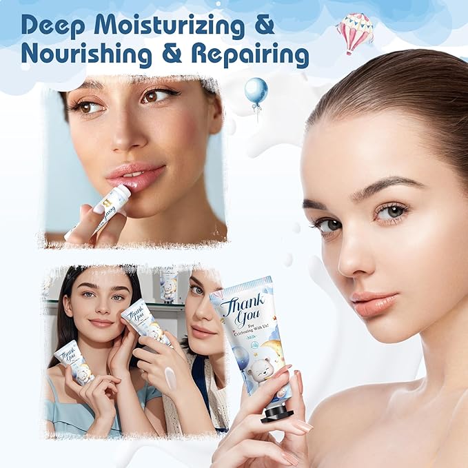 50 Pack Lip Balm and Hand Cream Bulk Gifts Sets, Baby Shower Party Favors and Bridal Shower Favors for Guests with Thank You Card and Organza Gift Bags, Thank You Gifts Bulk, Baby Shower Prizes (Bear)