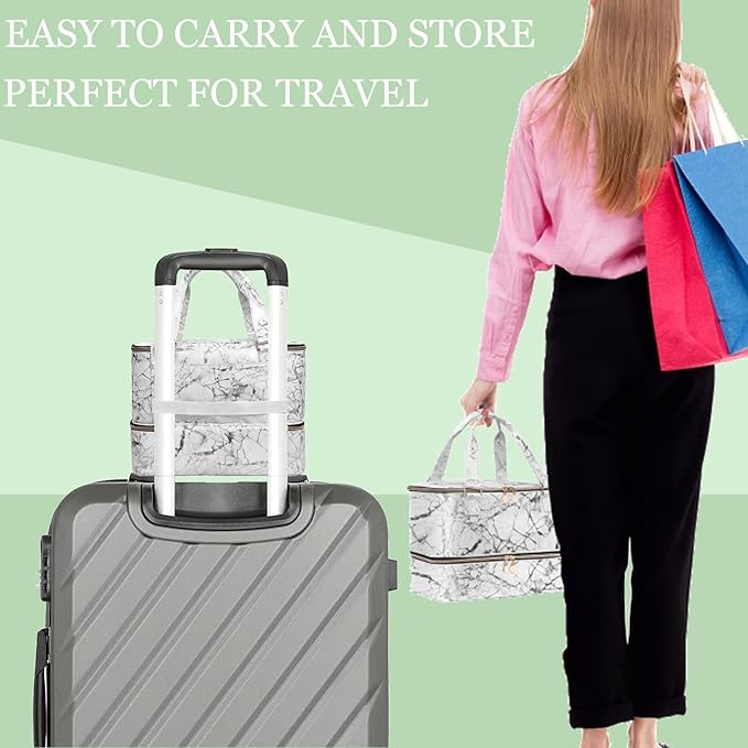 Nail Polish Organizer Hold 40+ Bottles & Nail Lamp, Storage Case Double-Layer Bag with Sturdy Handle (WHITE)