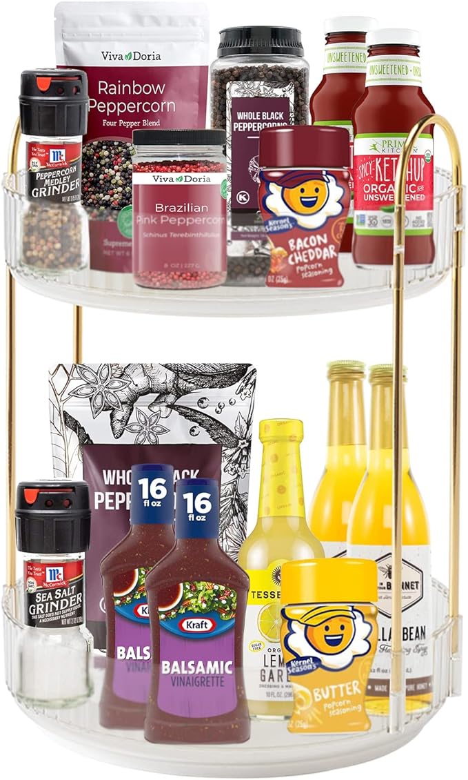 360° Rotating Makeup Organizer, Bathroom Make Up Spinning Holder Rack, Large Capacity Cosmetics Storage Vanity Shelf Countertop, Fits Cosmetics, Perfume, Skincare(2 Tiers, Clear)