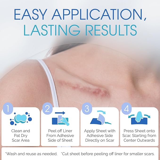 Medical Grade Silicone Scar Sheets, Small 3" Water-Resistant Silicone Scar Strips for Surgical Scars, 8 Breathable Silicone Gel Sheets for Scars w/Case