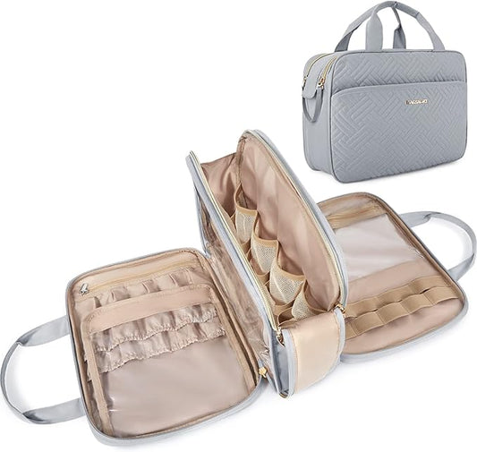 BAGSMART Toiletry Bag for Women, Large Toiletry Bag Water-resistant Makeup Cosmetic Organizer Bag for Accessories, Shampoo, Full Sized Container, Toiletries, (Large,Grey)