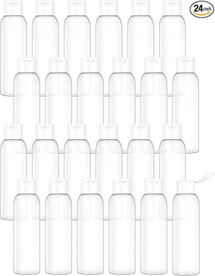 4oz Clear Plastic Bottles with Flip Caps 24 Pack Reusable Travel Container for Shampoo Conditioner Toiletries Lotion Essential Oil