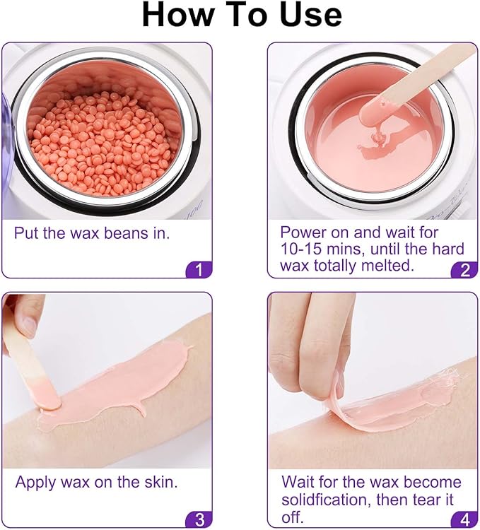 Portable Electric Wax Warmer Kit for Total Body Hair Removal - Melting Pot Hot Wax Heater with Accessories for Facial, Bikini, Armpit Waxing at Home for All Genders