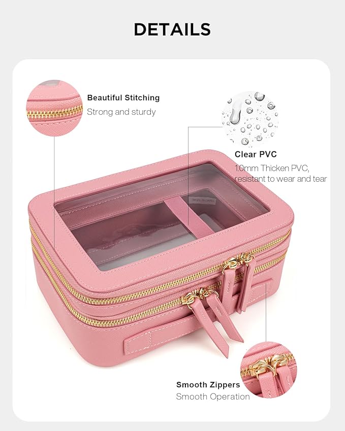 Clear Makeup Bags TSA Approved Toiletry Bag Handle Large Opening,Clear Toiletry Bags for Carry-on Traveling Travel Car Accessories Essentials Organziation Storage for Women Girls(Rose Pink, 2Layer)
