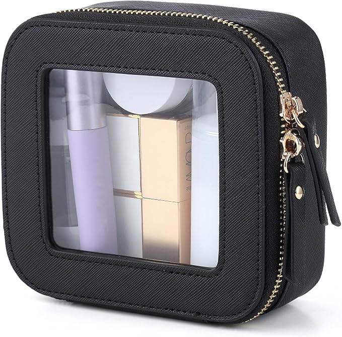 Small Clear Makeup Bag Travel Cosmetic Case, Portable Make Up Organizer Traveling Compact Car Bag for Essentials Transparent Toiletry Bag with Zipper