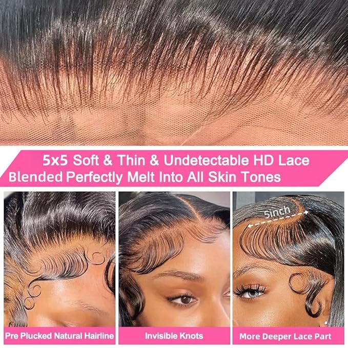 5x5 Hd Lace Closure Glueless Wigs Human Hair Pre Plucked Pre Cut Deep Wave 100% Raw Human Hair Wig Reay to Wear and Go Curly Closure Wig for Black Women Human Hair Wet and Wavy Natural Hairline