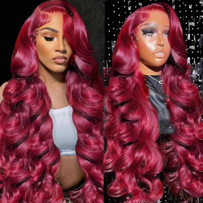 28 Inch 99J Burgundy Lace Front Wigs Human Hair 13x6 HD Body Wave Lace Front Wigs Human Hair Pre Plucked Red Wig Human Hair 180 Density Body Wave Wig