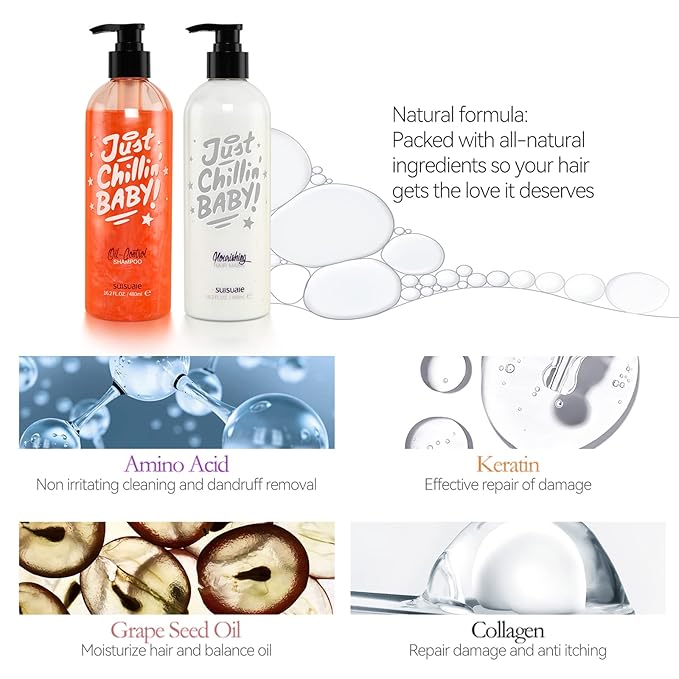 Clarifying Shampoo and Conditioner Set for Greasy Hair, Build Up, and Dry Ends - 32.4 Fl Oz