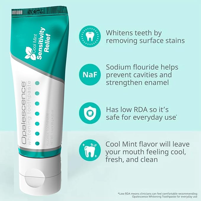 Opalescence GO 15 Whitening Bundle - (7 Treatments) Hydrogen Peroxide Prefilled Whitening Trays and Travel Sensitive Whitening Toothpaste 1 Oz - Mint Flavor- 6288-1T