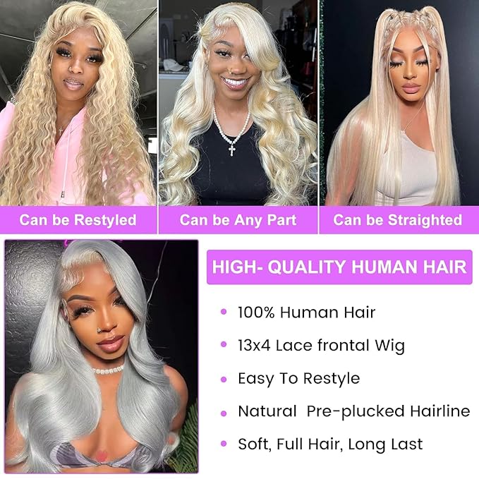 13x4 Blonde Lace Front Wigs Human Hair 613 Front Wig Human Hair 180% Density Body Wave Lace Front Wigs Human Hair Pre Plucked 24 inch 613 Frontal Wig Human Hair Glueless Wigs Human Hair