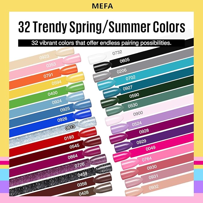 MEFA 35 Pcs Gel Nail Polish Set, 32 Colors Spring Collection Gel Nail Polish Pink Green Nail Art Manicure DIY Home Gifts for Women Girls Beginners