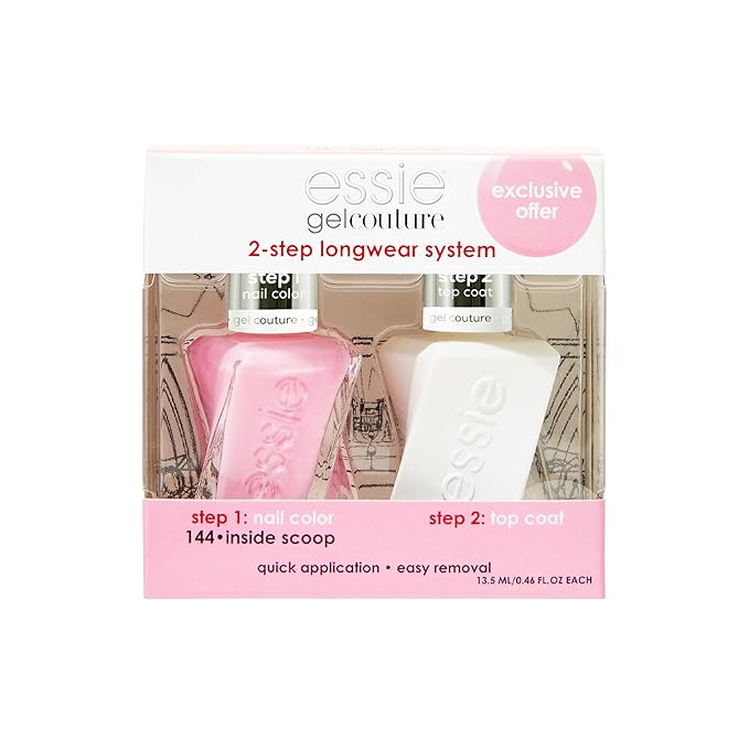 essie gel couture long-lasting mani kit, vegan, pink, top coat, Inside Scoop Kit, 1 set