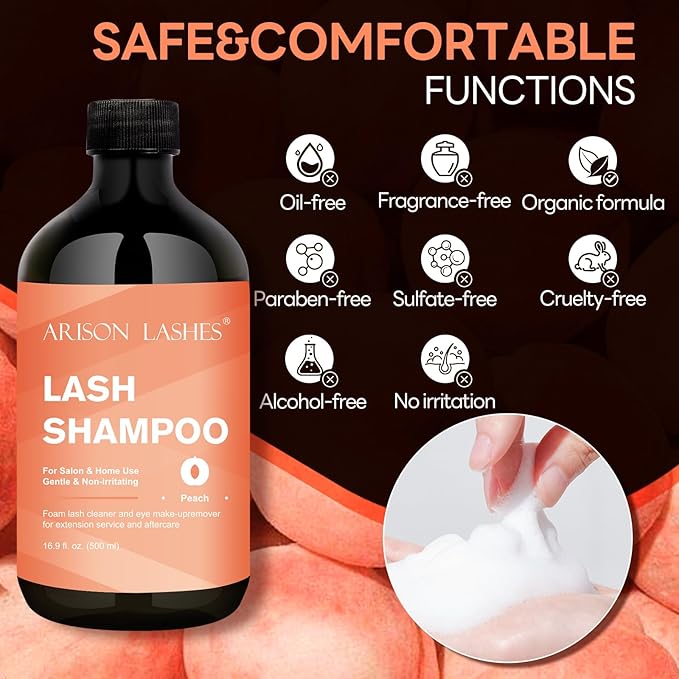 ARISON LASHES Lash Shampoo Eyelash Extension Cleanser, Lash Extension Shampoo, Professional Lash Shampoo for Lash Extensions Eyelid Foaming Cleanser for Salon and Home Use 500ML
