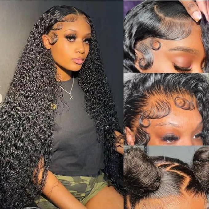 13x6 Deep Wave Lace Front Wigs Human Hair Pre Plucked Curly HD Transparent Lace Front Wig Human Hair for Black Women 180% Density Wet and Wavy Glueless Frontal Wigs with Natural Baby Hair 26 Inch