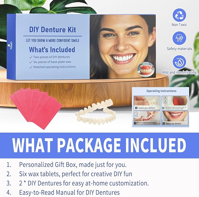 DIY Denture Kit: Complete Set of Upper and Lower Fake Teeth for Your Home Smile Makeover-LL02