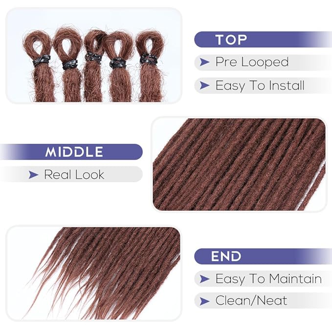 36" Medium Auburn Dreadlocks Extension Soft Synthetic Crochet Hair Super Long Dread Extensions Reggae Style for Women (10 Strands)