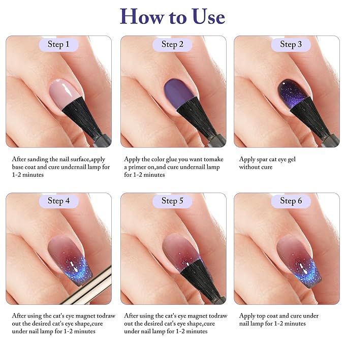 Crushed Diamond Cat Eye Gel Nail Polish with Magnet Stick, 15ml Holographic Glitter Gel, Ideal for DIY Nail Art, Lavender Luminance