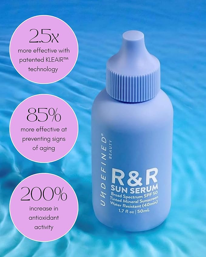 Undefined Beauty R&R Sun Serum SPF 50 Tinted Mineral Sunscreen PA++++ 3 Flex shades, infused with Niacinamide, 40 min Water Resistant, bluelight protection, 1.7oz… (Deep Tint/Warm Undertone)