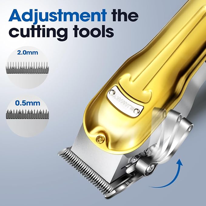 2 in 1 Hair Clipper for Men, Gold Clipper for Barber, Wired or Wireless Use, Clipper and Trimmers Set Professional, Zero Gap Beard Trimmer, with LED Display, 6500 RPM, Barber Kit