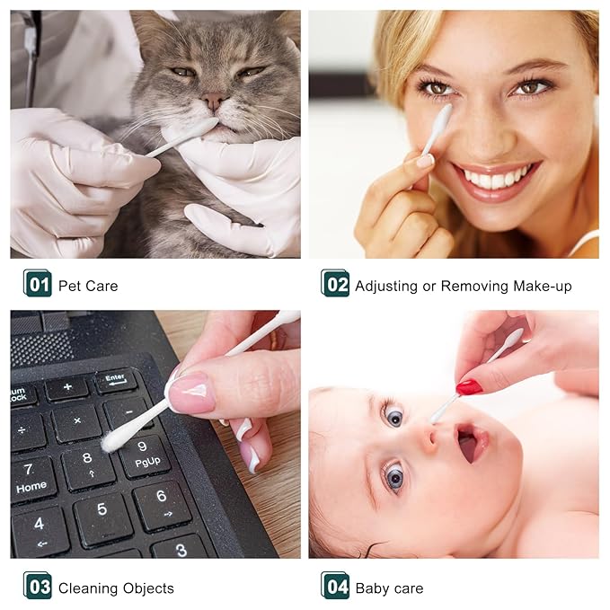 1000 Pack Cotton Swabs, Individually Wrapped Cotton Swab, Individually Wrapped Double Tipped Paper Sticks for Ear, Make-up(4pcs per Bag,1000 Bags,Round+Pointed Shape)