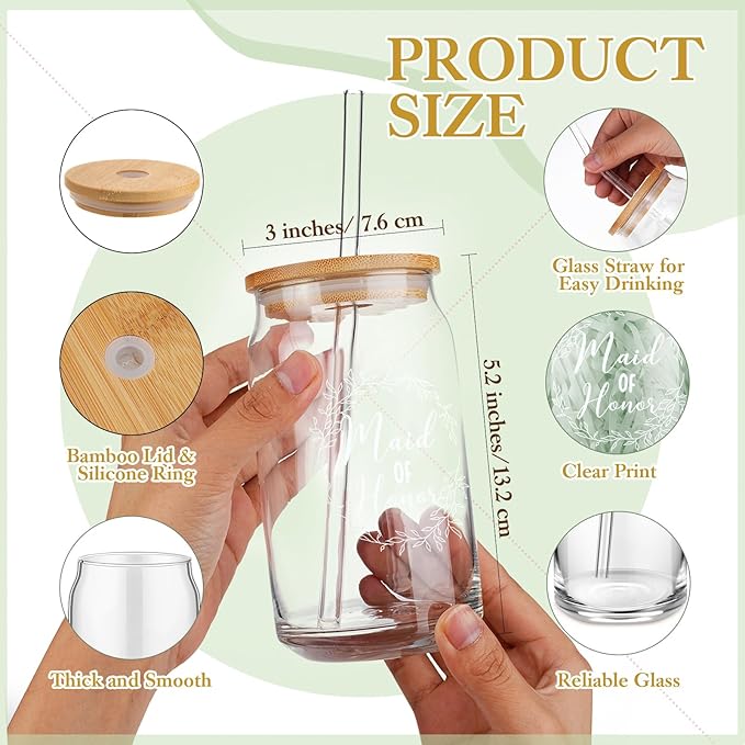 Irenare 8 Pcs Proposal Gifts Set Robes Makeup Bag Cup Cards Hair Tie Bracelet Diamond Pen Bridesmaid Gift Box (Light Green,Maid of Honor)