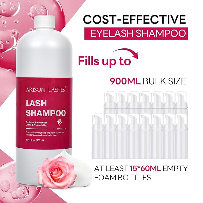 ARISON LASHES Lash Shampoo - 900ML Professional Foaming Cleanser for Eyelash Extensions, Salons and Home Use