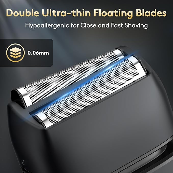 Brightup Foil Shaver Electric Razor & Shavers for Men with Trimmer[150 Min Runtime], IPX6 Waterproof Double Floating Blades for Shaving Face, Cordless/Type C Rechargeable/Travel Lock/LED Display